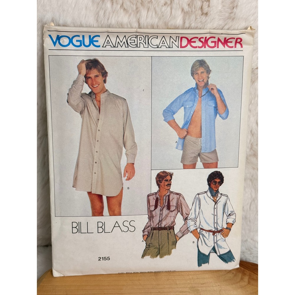 Vintage Vogue 2155 Bill Blass Mens Shirt & Shorts Sewing Pattern Sz 38 70s UNCUT